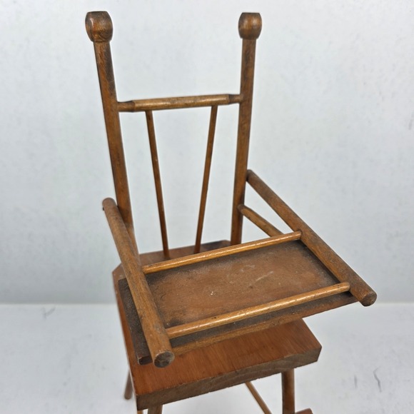 Vintage Doll or Teddy Bear Wood High Chair Movable Lap Tray 15" - Picture 6 of 9
